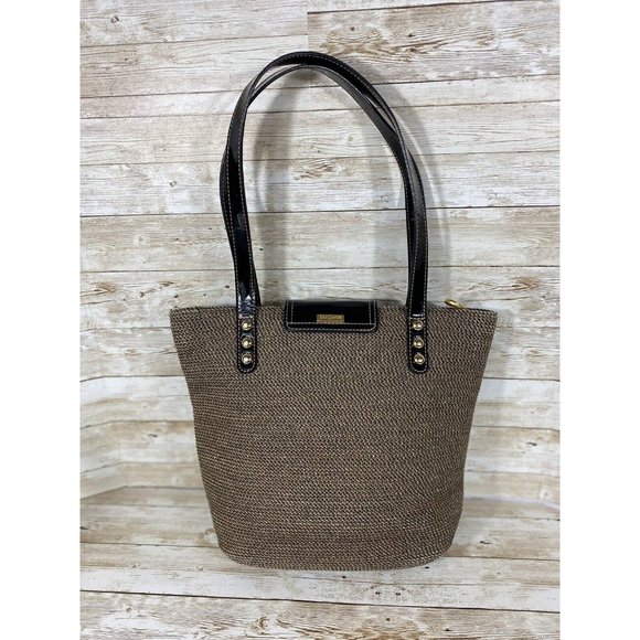 Eric Javits New York Braided Straw Patent Leather Trim Bucket Purse Handbag Bag - Picture 2 of 14